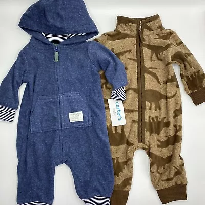 Boys Size 3M  Carter's 2-Pack 1-Piece Jumpers Outfits Long Sleeve Dinosaurs Blue • $21.21