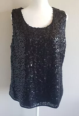 Coldwater Creek Top Blouse Tank Black Shimmer Sequin Sparkle Sleeveless Size XL • $14.99
