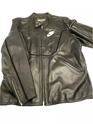 Nike Limited Issue Black Leather Cafe Racer Bomber Jacket Jordan 72 Men's XL • $240