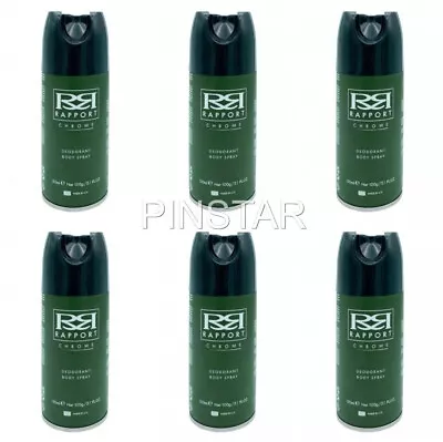 6 X Rapport Chrome Long Lasting  Deodorant Body Spray Men 150ml - Green • £9.95