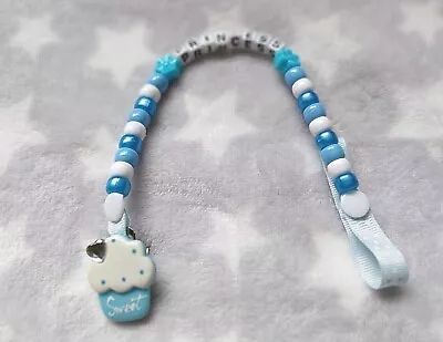 Baby Personalised Cute Blue Cupcake Bling Dummy Clip Baby Shower Gift • £1.90