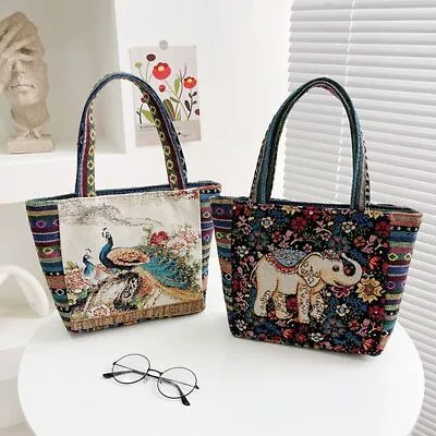 1Pcs Storage Bag Canvas Handbag Elephant Peacock Rabbit Tote Bag  Women • £5.78