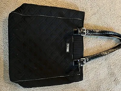 Vera Bradley Classic Quilted Microfiber Patent Leather Large Black Tote Bag • $25
