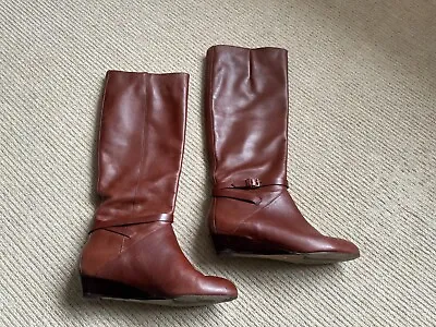 Jaeger Premium Brown Leather Knee High Boots Uk 5 Eu 38 Shoes Trainers Zz • £36.99