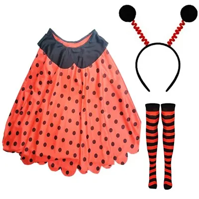 Ladybugs Costume Striped Stockings Headband Fancy Dress Up Outfit Ladybird Suit • £3.71
