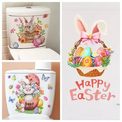 Bunny Eggs Cartoon Rabbit Toilet Decals Multicolor Wall Mural Switch Sticker • $7.83