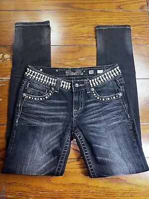 MISS ME SKINNY JP5130S5  JEANS Black Rhinestones Studs Skinny 30x31.5 EUC • $29.50