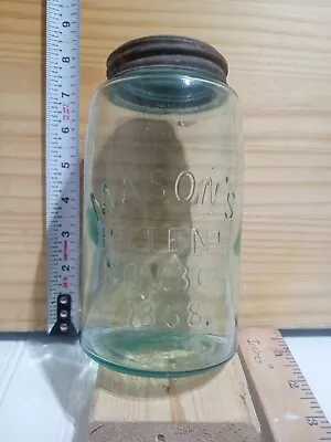 Mason's Patent Nov. 30th 1858 Ground Top Qt Jar Greenish Tint • $8