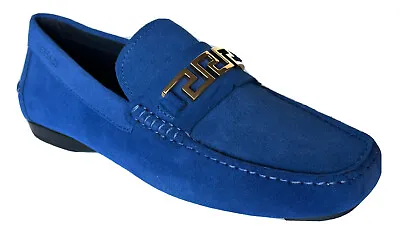 NIB $800 VERSACE Men's Blue Suede Driver Shoes 9 US (42 Eu) IT 1006271 • $329.99