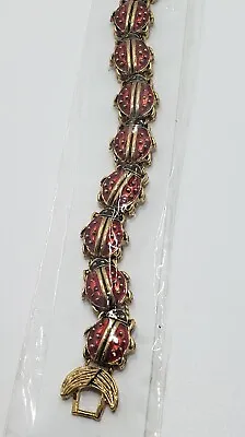 Vintage LURE BIJOUX New Old Stock Red & Gold Tone Lady Bug Slide Bracelet 7 In • $14