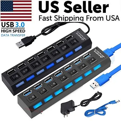 7 Port USB Hub 2 3.0 ON/Off Switch Powered High Speed Splitter Extender Adapter • $7.50