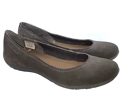 Merrell Avesso Sz 8.5 39 Espresso Brown Suede Leather Ballets Flats Shoes • $39.99