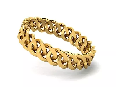 Cuban Link Chain Men's Ring 14k Yellow Gold Solid Ring Minimal Eternity Ring • $187.85