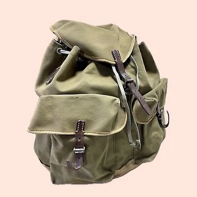 Vintage Army Military Rucksack Backpack Leather Canvas RARE FIND • $220