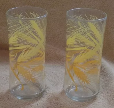 Lot Of 2 Vintage Libby Golden Wheat Drinking Glasses 12oz Clear W/ Yellow Gold • $8