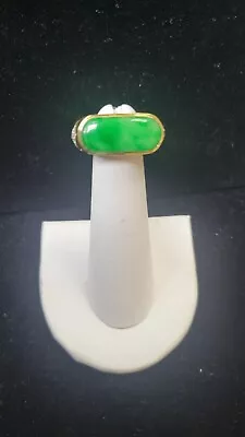 18kt Yellow Mens Genuine Jade Ring W/ Dias • £1447.69