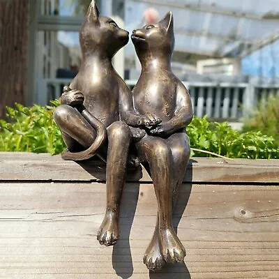 Decorative Garden Cat Ornament Brass Cats Hugging And Kissing Garden Ornaments • $29.88
