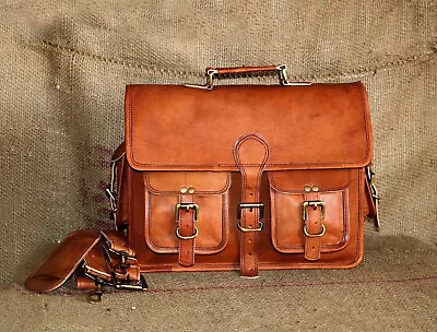 Vintage Messenger Shoulder Briefcase Laptop Bag Leather Men's Genuine Brown Goa • $60