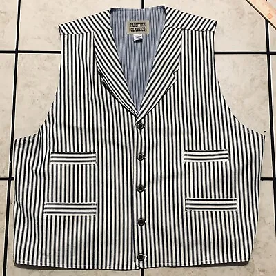 Frontier Classics Vtg Striped White / Black Button Western Cowboy Vest 3XL • $39.99