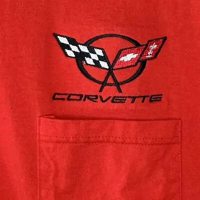 Corvette Front Pocket T Shirt Mens XL Red Short Sleeve Heavy Cotton • $8.88