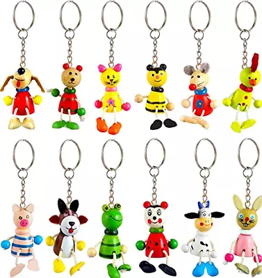 Wooden KeyChains Cute Animal KeyRings Party Small Novelty Gift Dog Cat BEE Light • £2.29