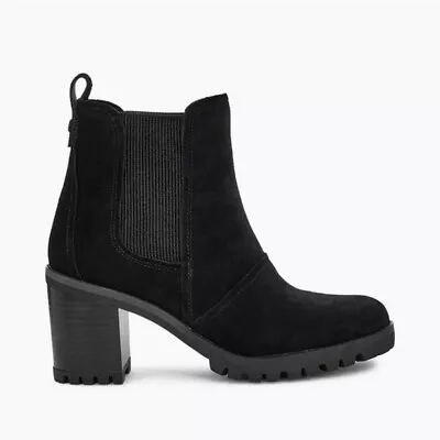 Ugg Hazel Waterproof Block Heel Black Suede Leather Chelsea Ankle Boots Bootie • $124.99
