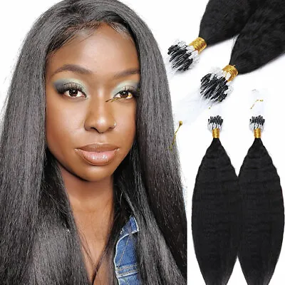 Yaki Kinky Straight Micro Links Beads Ring I Tip Remy Human Hair Extensions 100G • $78.87