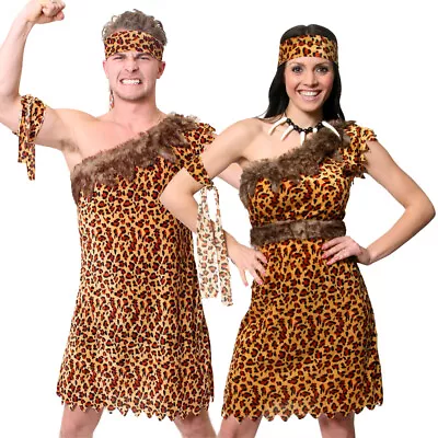 Caveman & Cavewoman Costume Couples Prehistoric Fancy Dress Outfit Cavegirl • £24.99