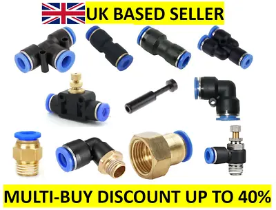 £27.30 • Buy Pneumatic Push In Fitting Air Water Pipe - All Type Fittings 4-6-8-10-12-14-16mm