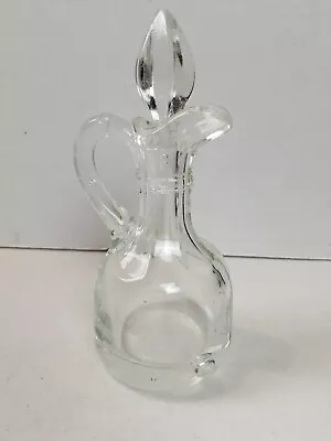 Small Vintage Clear Glass Decanter Oil & Vinegar Cruet W/ Stopper 6.5  Tall 322 • $14.99