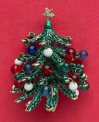 Vintage Hattie Carnegie Christmas Tree Pin Brooch Book Piece Bead Dangle Mcm Htf • $235