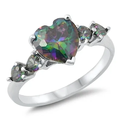 Mystic Topaz Heart Ring Rainbow Fire 925 Sterling Silver Sizes 4 5 6 7 8 9 10 • $17.75