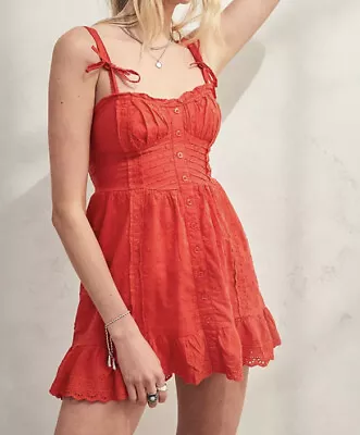 $21.95 • Buy Urban Outfitters Womens Gretchen Fit & Flare Dress Red Mini Smocked Strap M New