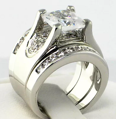 BOLD Bridge Princess Cut Cubic Zirconia Bridal Wedding 3 PC. Ring Set - SIZE 8 • $39.88