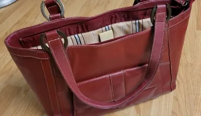 Franklin Covey Red Faux Leather Laptop Zip Tote Office Bag Travel Carry On Brief • $24