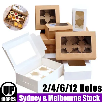 Cupcake Box Cases 2/4/6/12 Holes Clear Window Cupcake Display Boxes Muffin Cups • $6.99