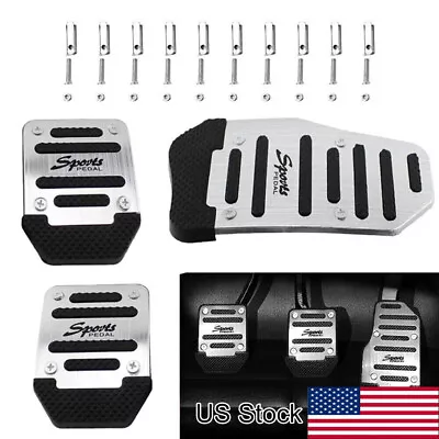 3x Silver Sports Non Slip Manual Transmission Gas Brake Foot Pedal Pad Cover Kit • $13.99