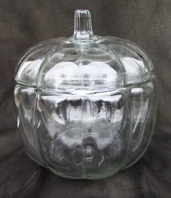 Glass Pumpkin Cookie Jar 7 3/4  Tall 6 3/4  Wide With Lid • $8.50