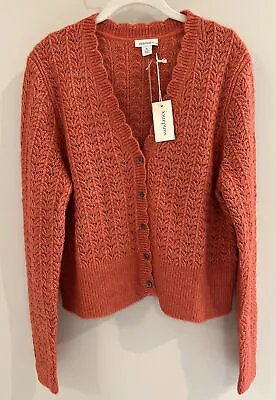 $39.99 • Buy NWT Sundance Catalog Cropped Orange “Leanna Pointelle Cardigan” Size L $128