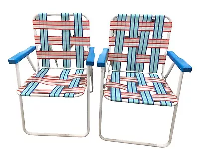 Set Of 2 Vintage Webbing Aluminum Folding Lawn Chairs • $79.99