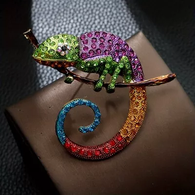 Lizard Chameleon Brooch Animal Coat Pin Rhinestone Jewelry Enamel Accessories • $4.46