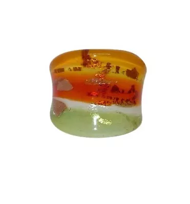 Murano Glass Ring  Size 6-6.5  Green Orange  Yellow With Sparkles Estate Vintage • $19.99