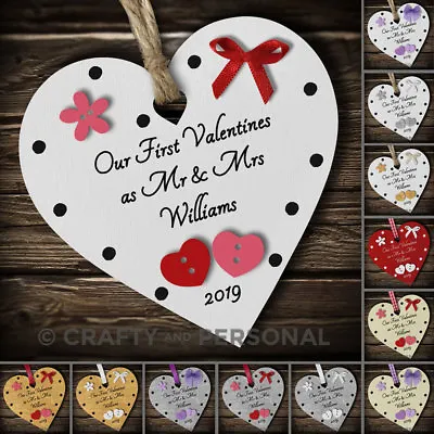 Personalised 1st First Valentines As Mr & Mrs Gift Present Heart Plaque Keepsake • £4.95