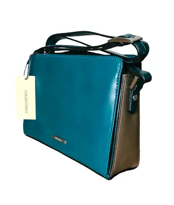 Claudio Ferrici Ladies Bag 100% Italian Leather Soft Elegant Crossbody Teal New • £82.99