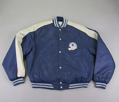 Vintage Dallas Cowboys Jacket Mens Large Satin Bomber Coat Stahl Urban Quilted ^ • $99.97