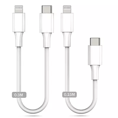 USB C Lightning Cable 30CM+15CM Mfi Certified 2Pack Short Iphone PD Charger Lead • £11.29