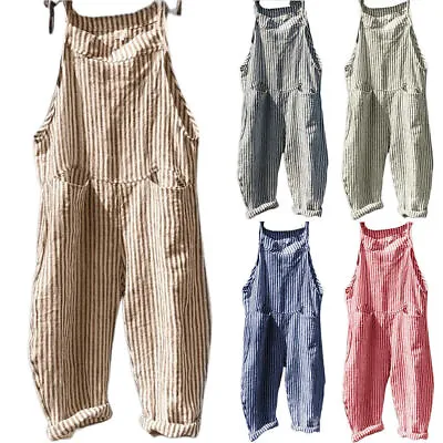 $20.99 • Buy Womens Striped Overalls Dungarees Jumpsuit Trousers Playsuit Pockets Harem Pants
