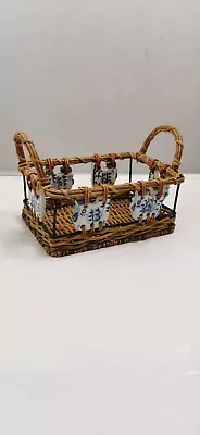 £17.49 • Buy Woven Wicker Handled Basket Vintage With6 Ceramic Tile Rooster Country Farmhouse