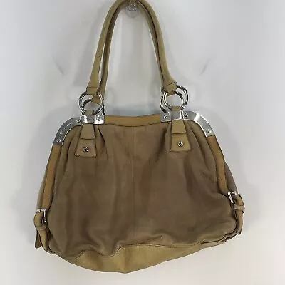 B Makowsky Tan Tobacco Leather Silver Hardware Shoulder Bag Handbag Purse • $6