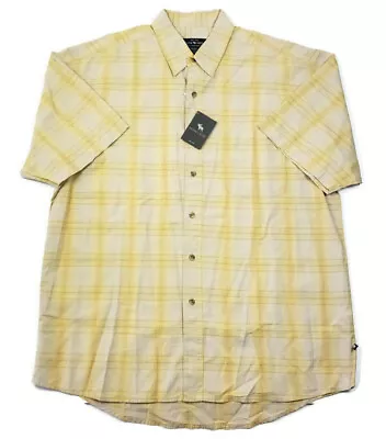 Moose Creek Mens XL Button Front S/S Casual Shirt Yellow Striped Plaid NWT • $17.99